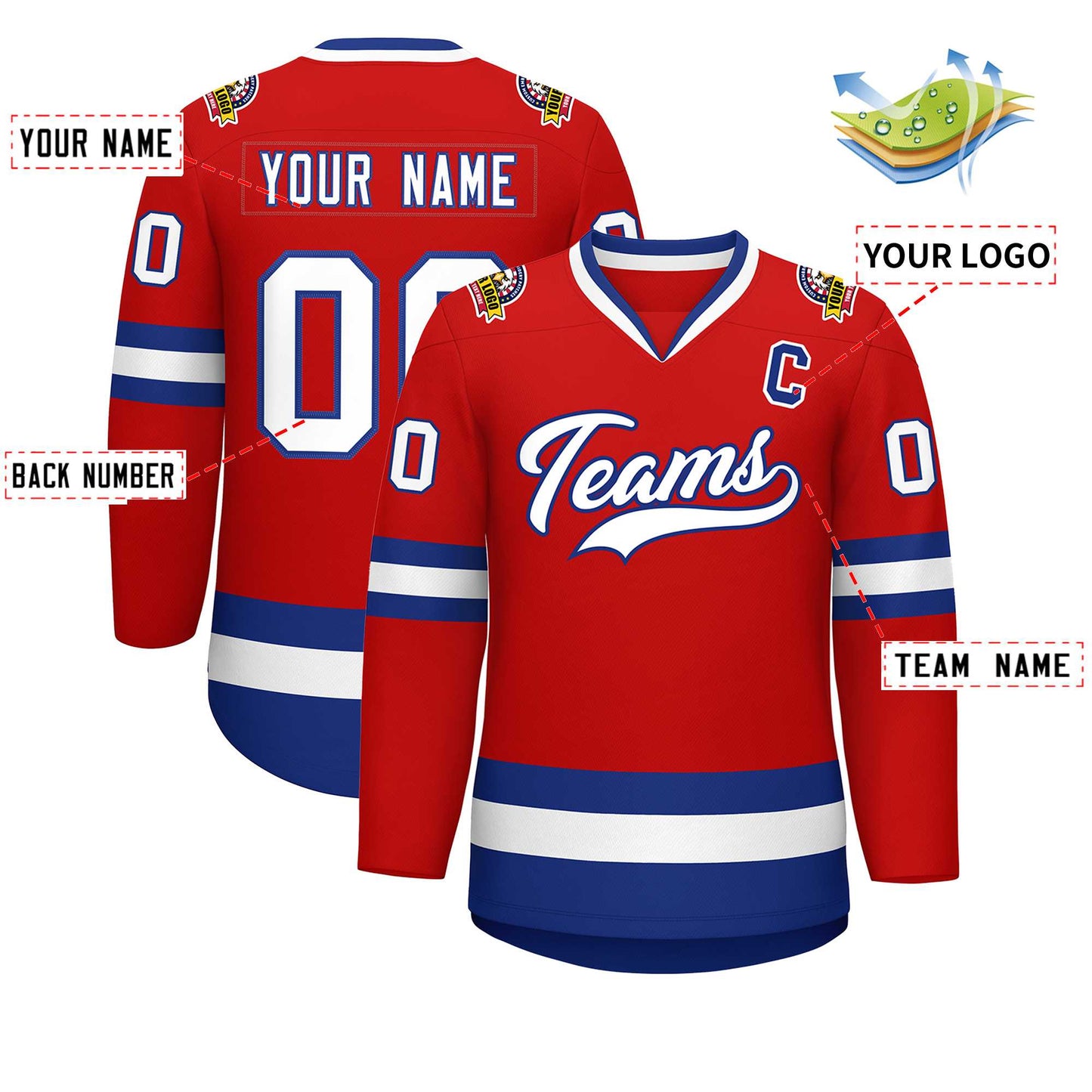 Custom Red White-Royal Classic Style Hockey Jersey Limited