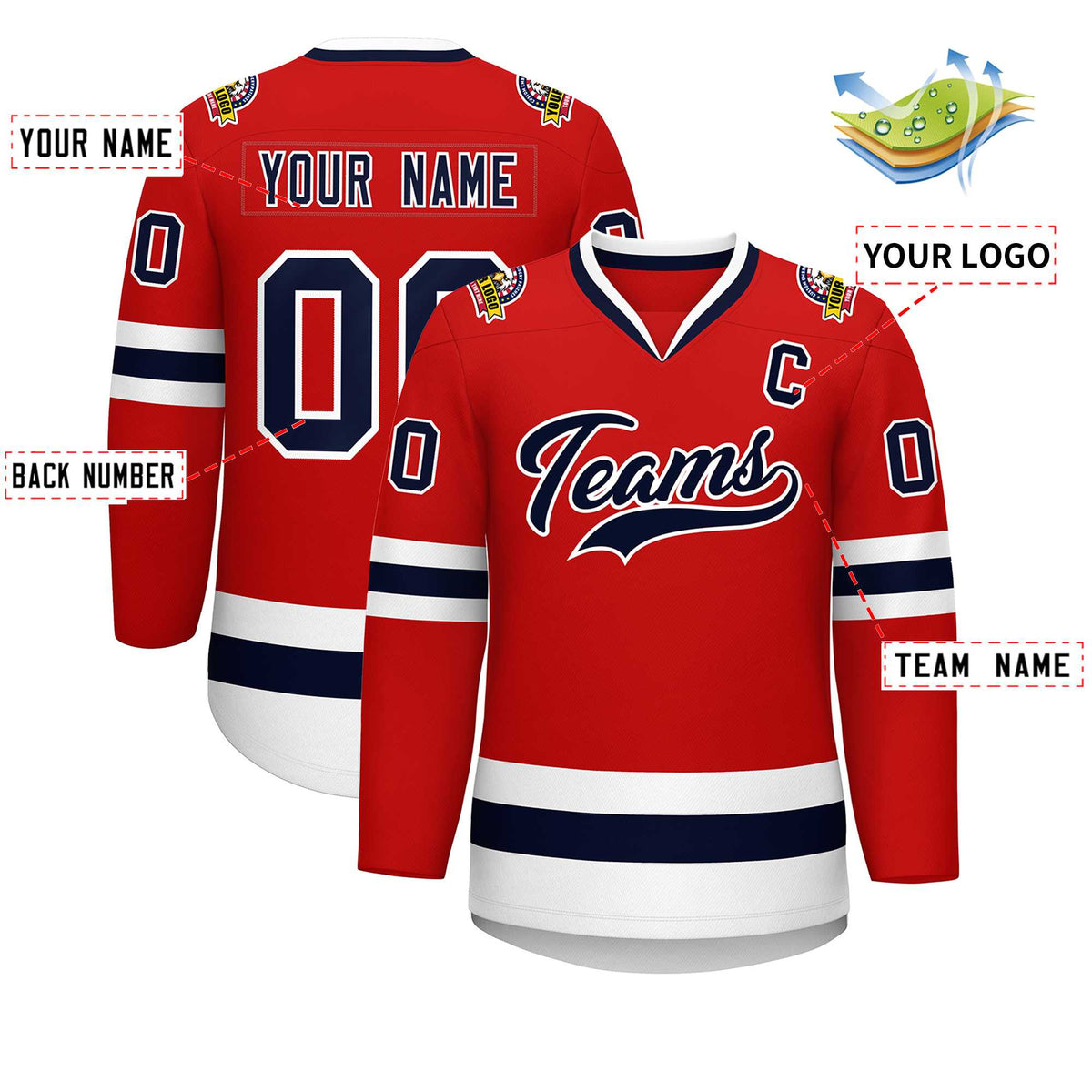 Custom Red Navy-White Classic Style Hockey Jersey Limited
