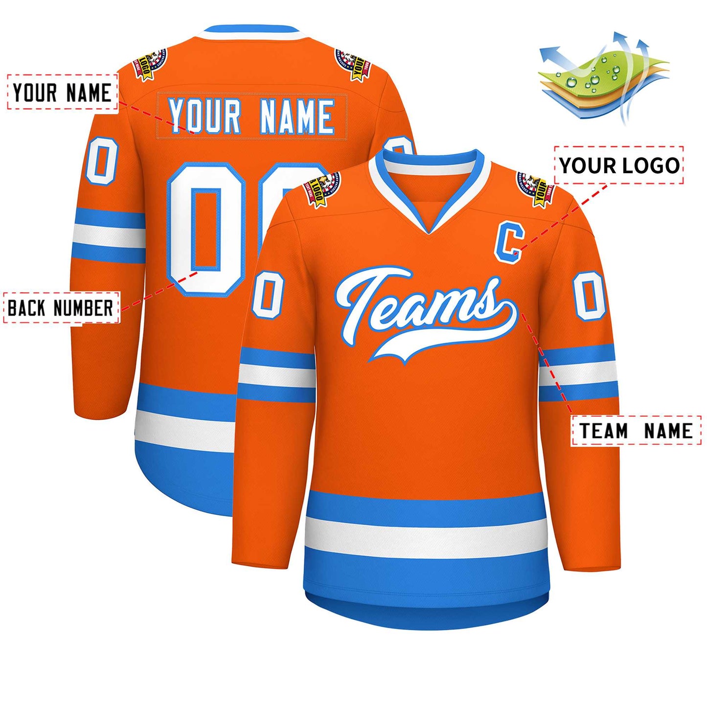 Custom Orange White-Powder Blue Classic Style Hockey Jersey Limited