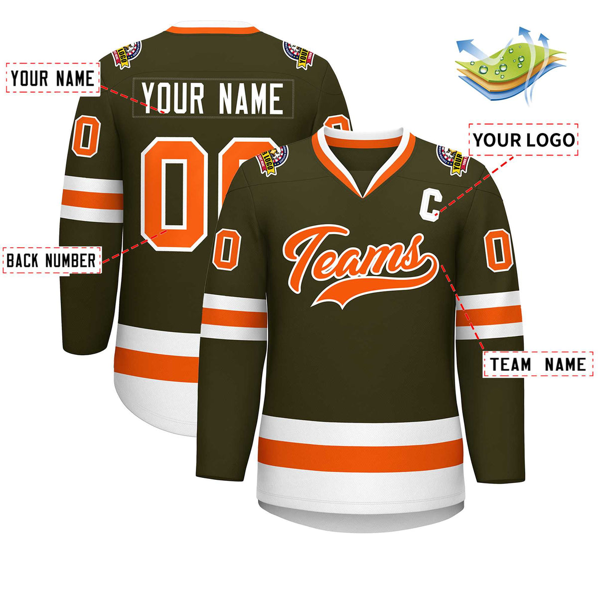 Custom Olive Orange-White Classic Style Hockey Jersey Limited