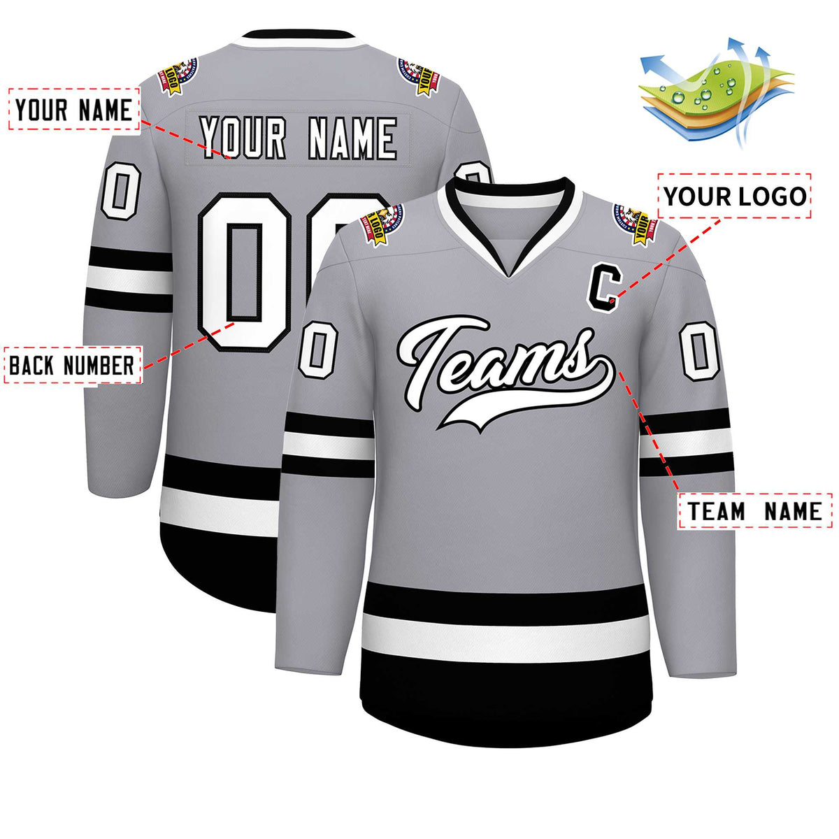 Custom Gray White-Black Classic Style Hockey Jersey Limited