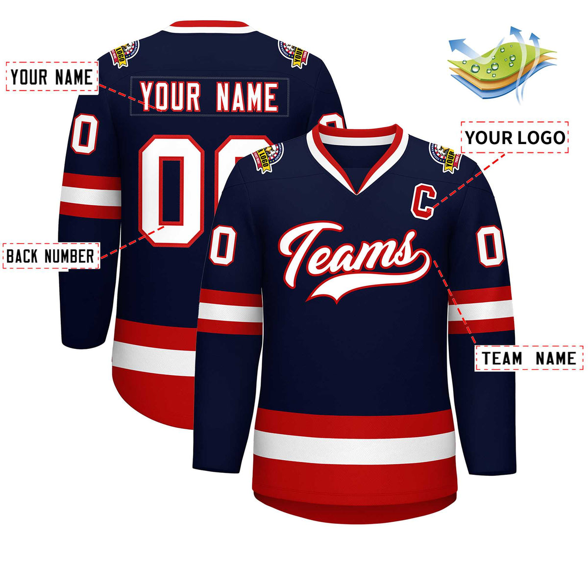 Custom Navy White-Red Classic Style Hockey Jersey Limited
