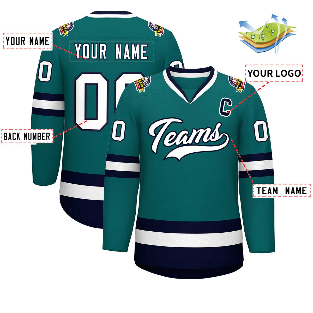 Custom Teal White-Navy Classic Style Hockey Jersey Limited