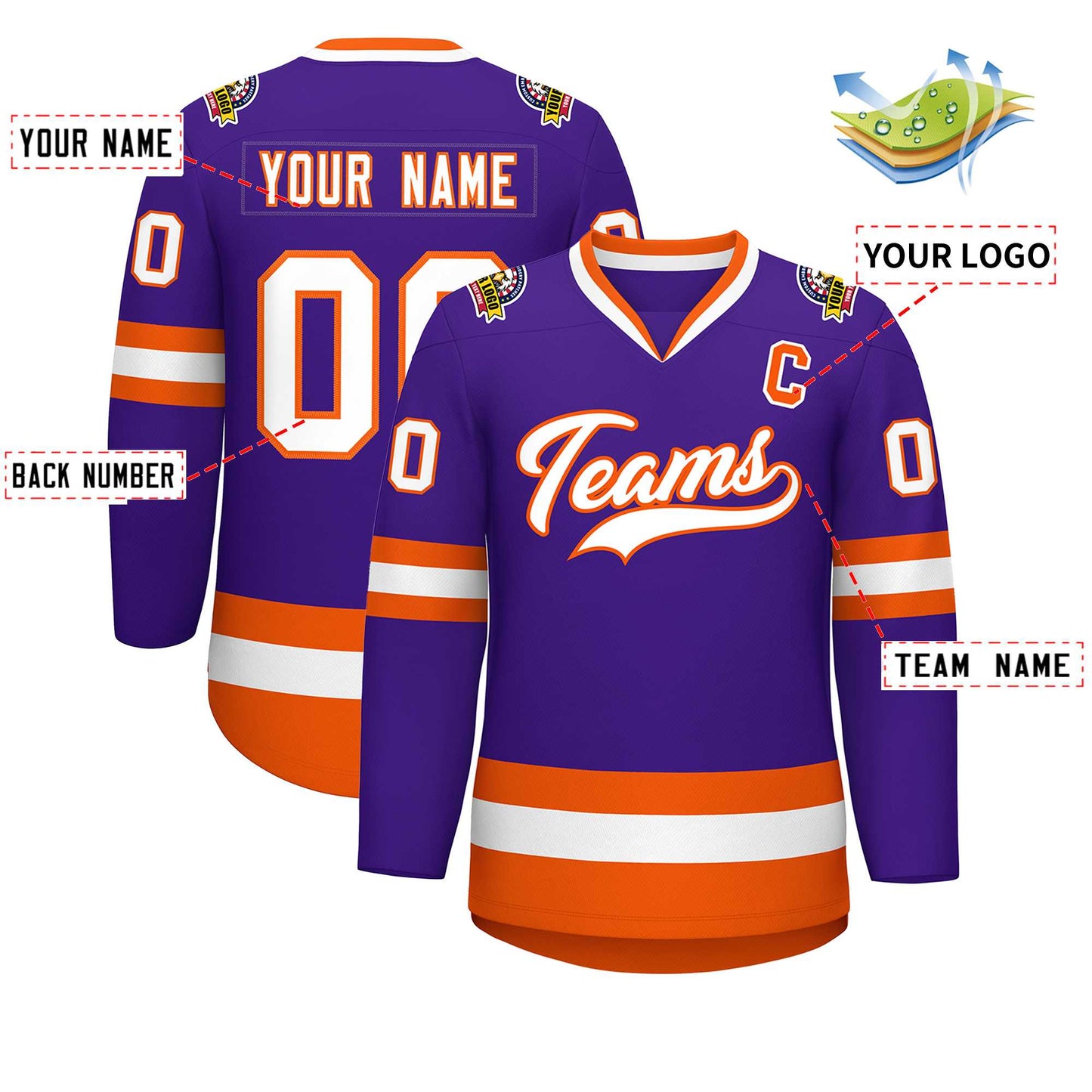 Custom Purple White-Orange Classic Style Hockey Jersey Limited