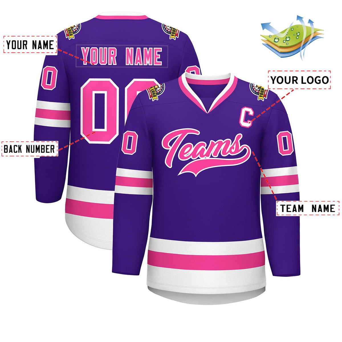 Custom Purple Pink-White Classic Style Hockey Jersey Limited