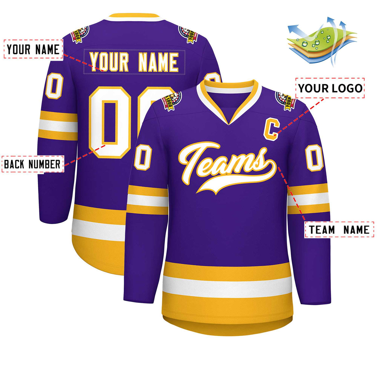 Custom Purple White-Gold Classic Style Hockey Jersey Limited