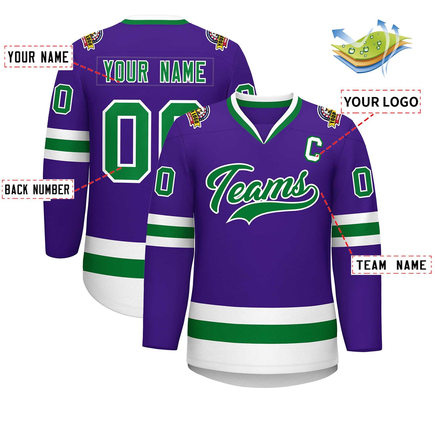 Custom Purple Kelly Green-White Classic Style Hockey Jersey Limited