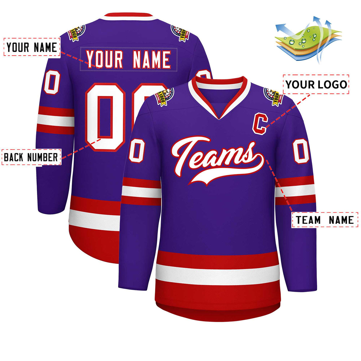 Custom Purple White-Red Classic Style Hockey Jersey Limited
