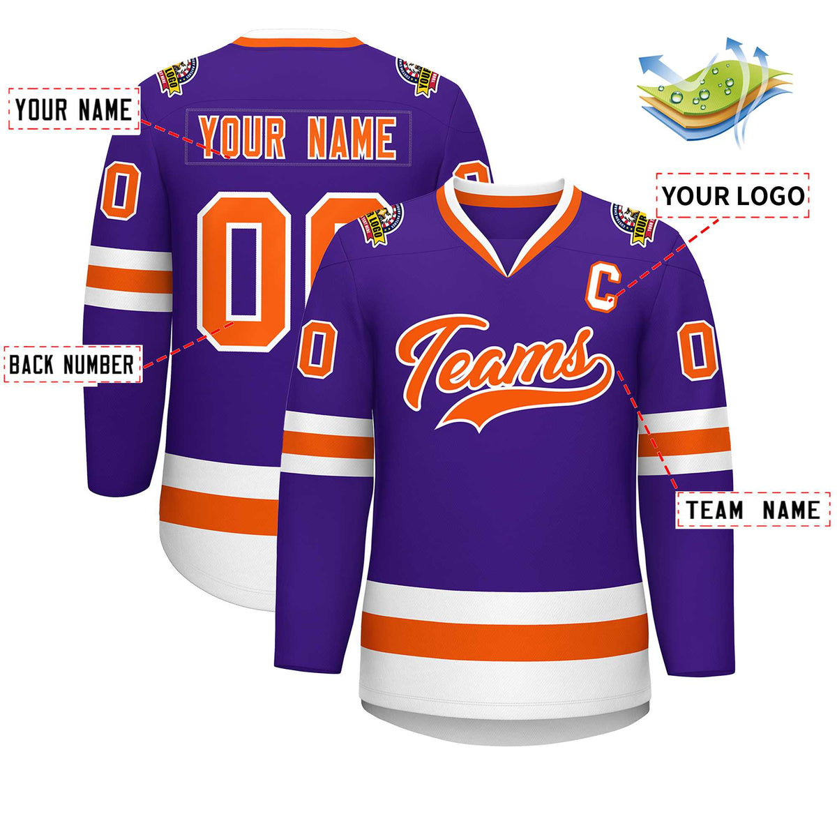 Custom Purple Orange-White Classic Style Hockey Jersey Limited