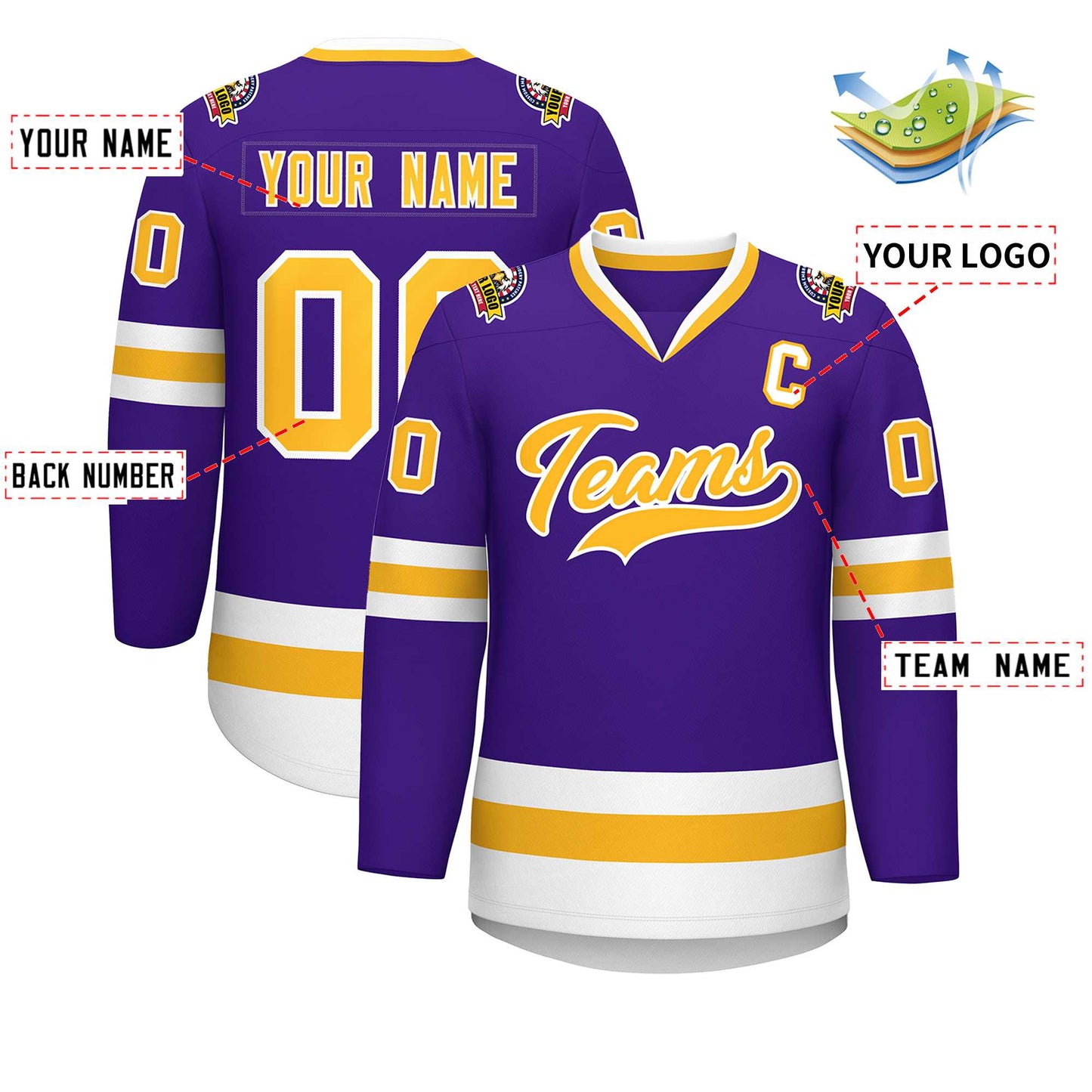 Custom Purple Gold-White Classic Style Hockey Jersey Limited