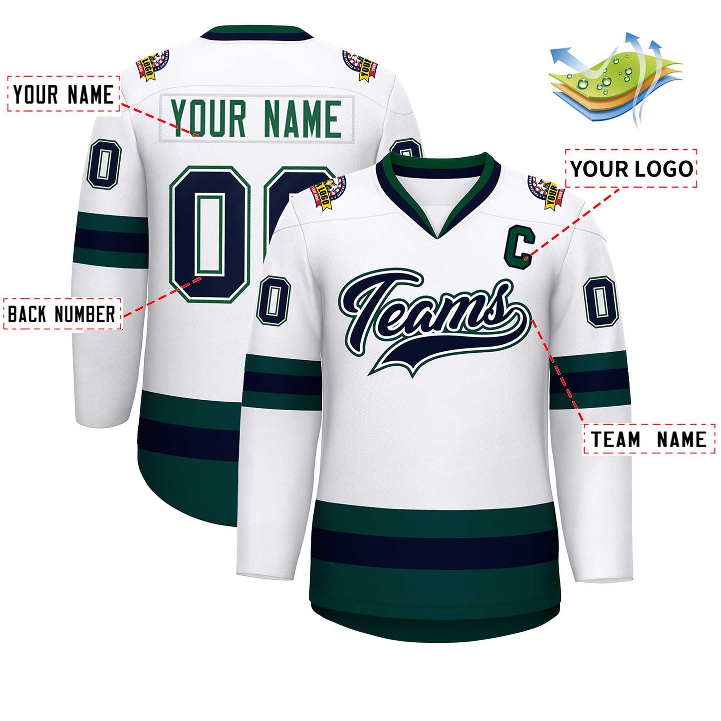 Custom White Navy White-Green Classic Style Hockey Jersey Limited