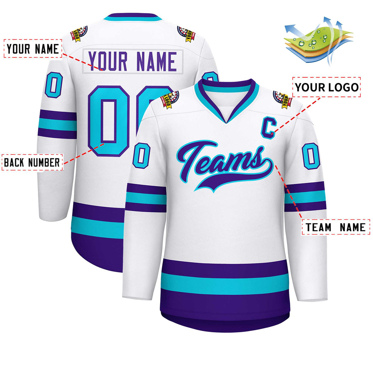 Custom White Purple-Powder Blue Classic Style Hockey Jersey Limited