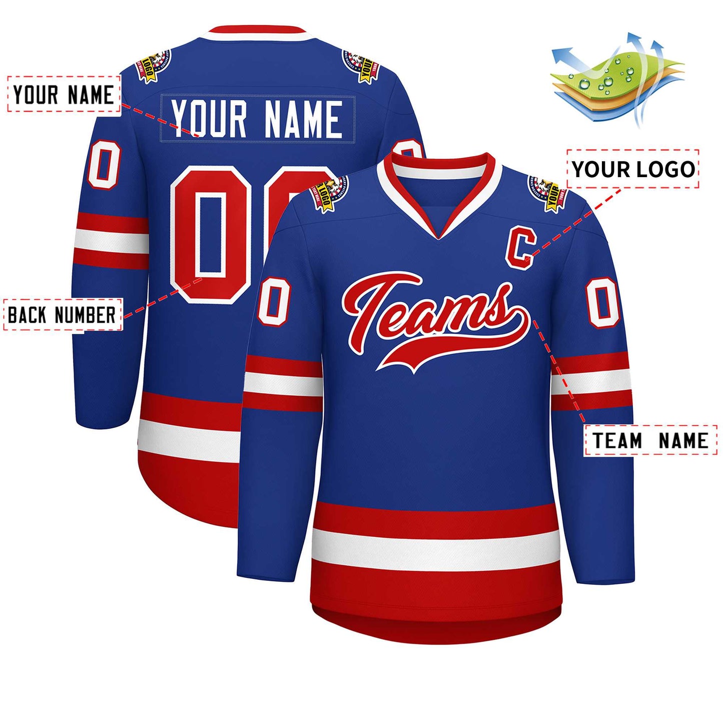 Custom Royal Red-White Classic Style Hockey Jersey Limited