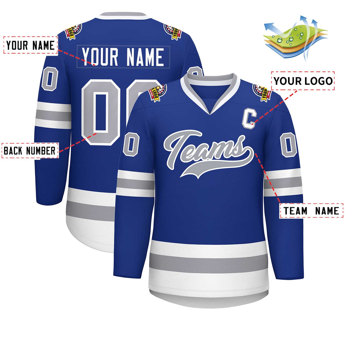 Custom Royal Gray-White Classic Style Hockey Jersey Limited