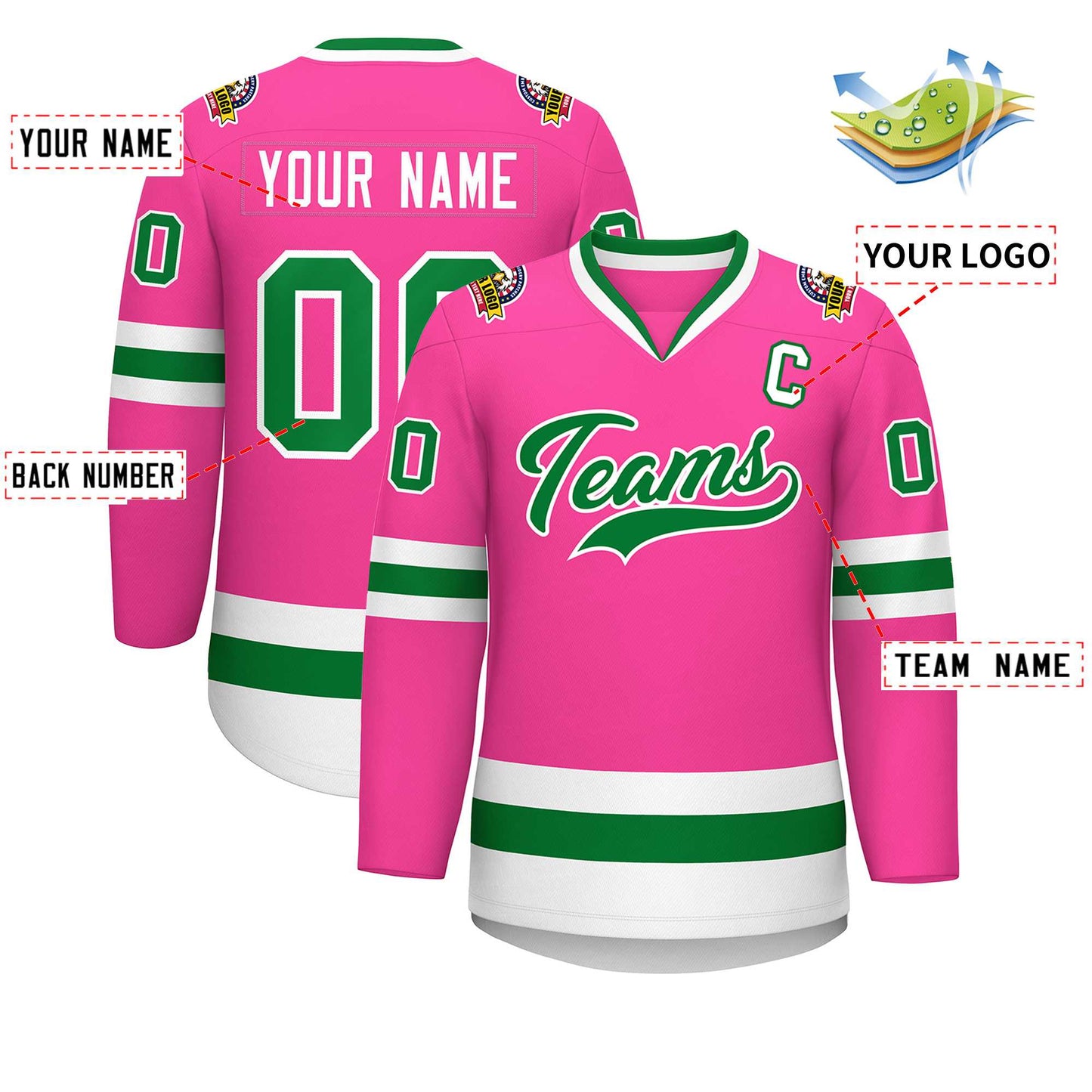 Custom Pink Kelly Green-White Classic Style Hockey Jersey Limited