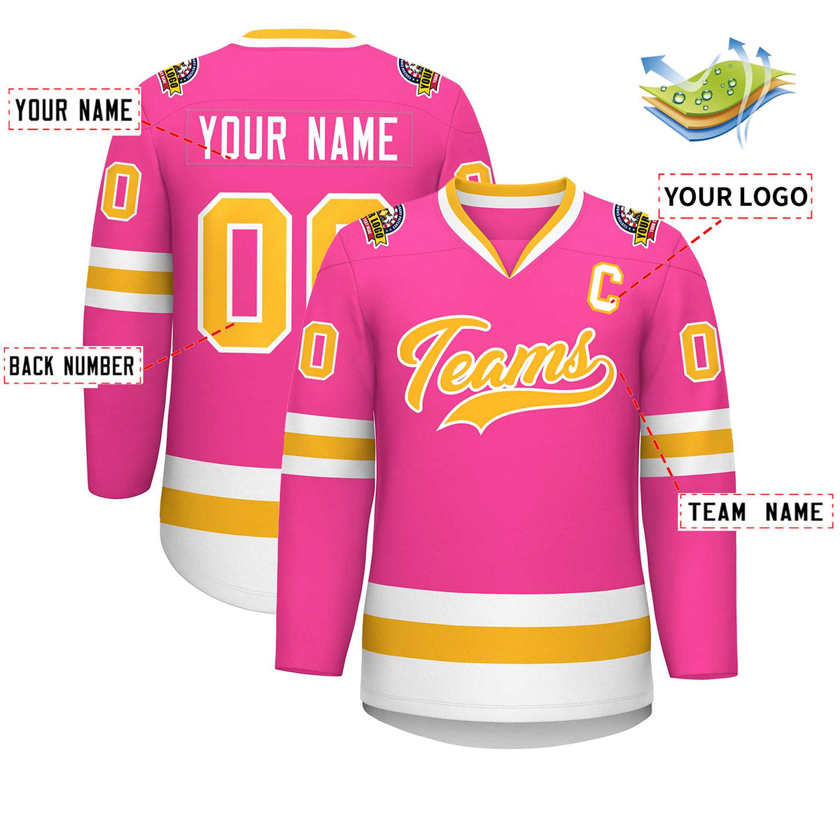 Custom Pink Gold-White Classic Style Hockey Jersey Limited