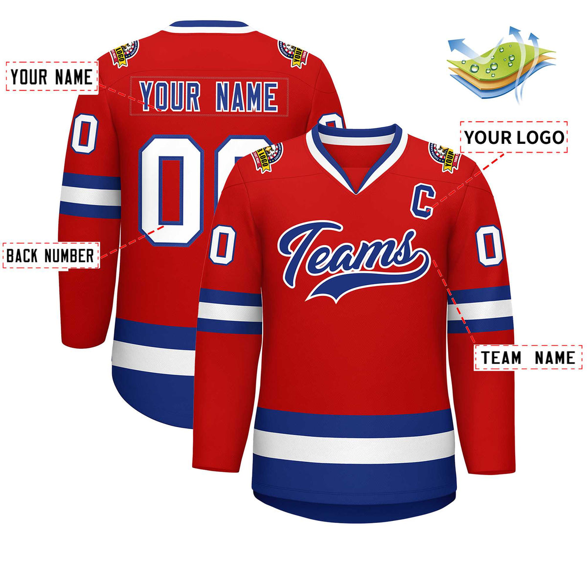 Custom Red Royal-White Classic Style Hockey Jersey Limited