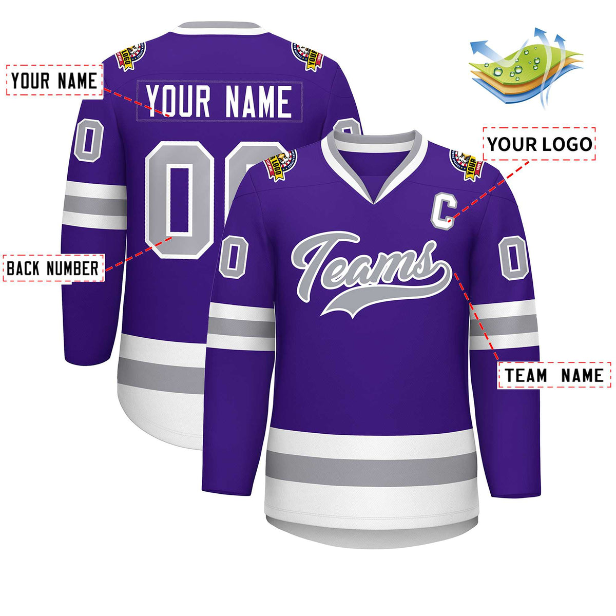 Custom Purple Gray-White Classic Style Hockey Jersey Limited