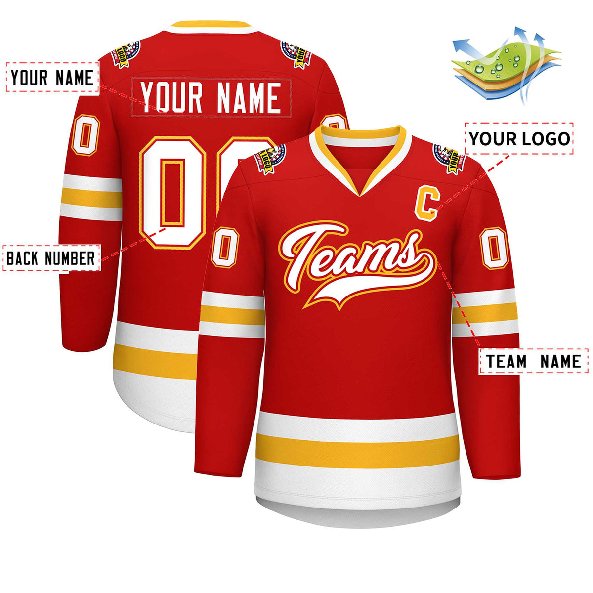 Custom Red White Red-Gold Classic Style Hockey Jersey Limited