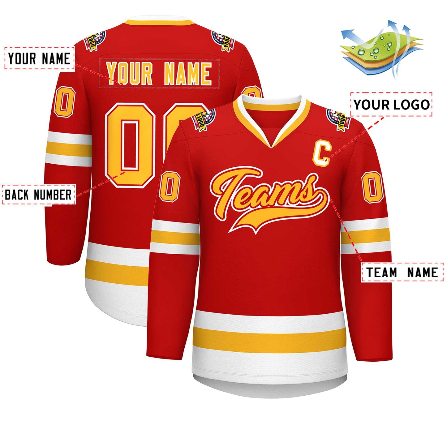 Custom Red Gold Red-White Classic Style Hockey Jersey Limited