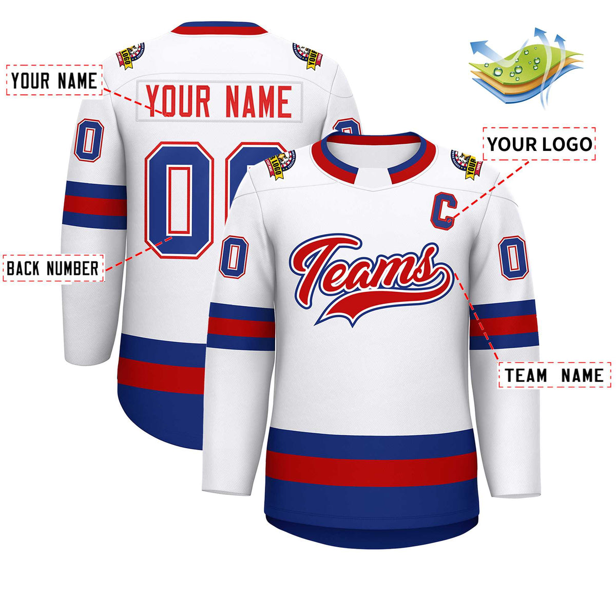 Custom White Red White-Royal Classic Style Hockey Jersey Limited
