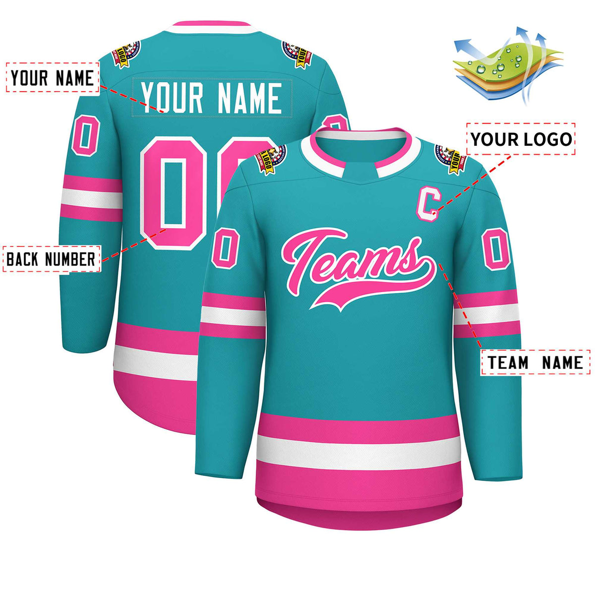 Custom Aqua Pink-White Classic Style Hockey Jersey Limited