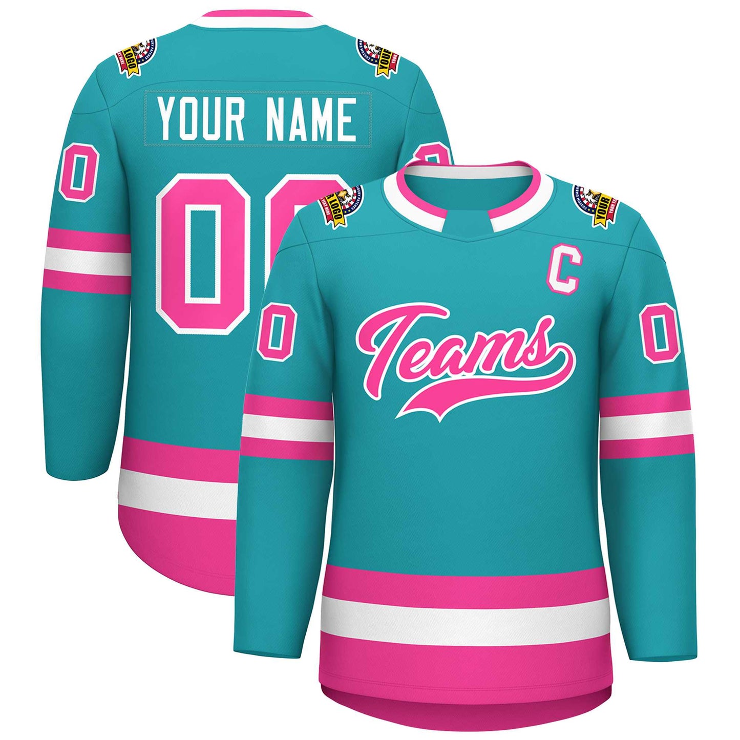 Custom Aqua Pink-White Classic Style Hockey Jersey