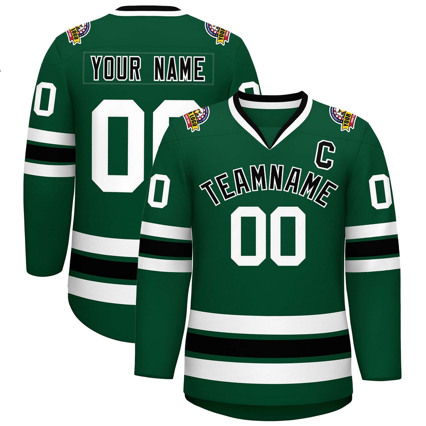 Custom Green Black-White Classic Style Hockey Jersey