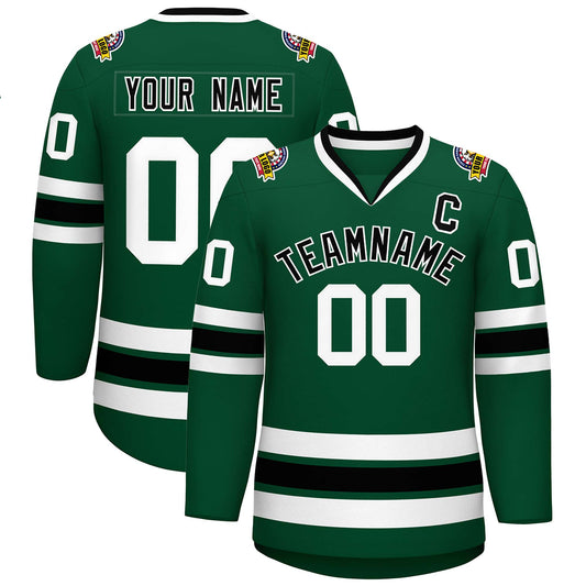 Custom Green Black-White Classic Style Hockey Jersey