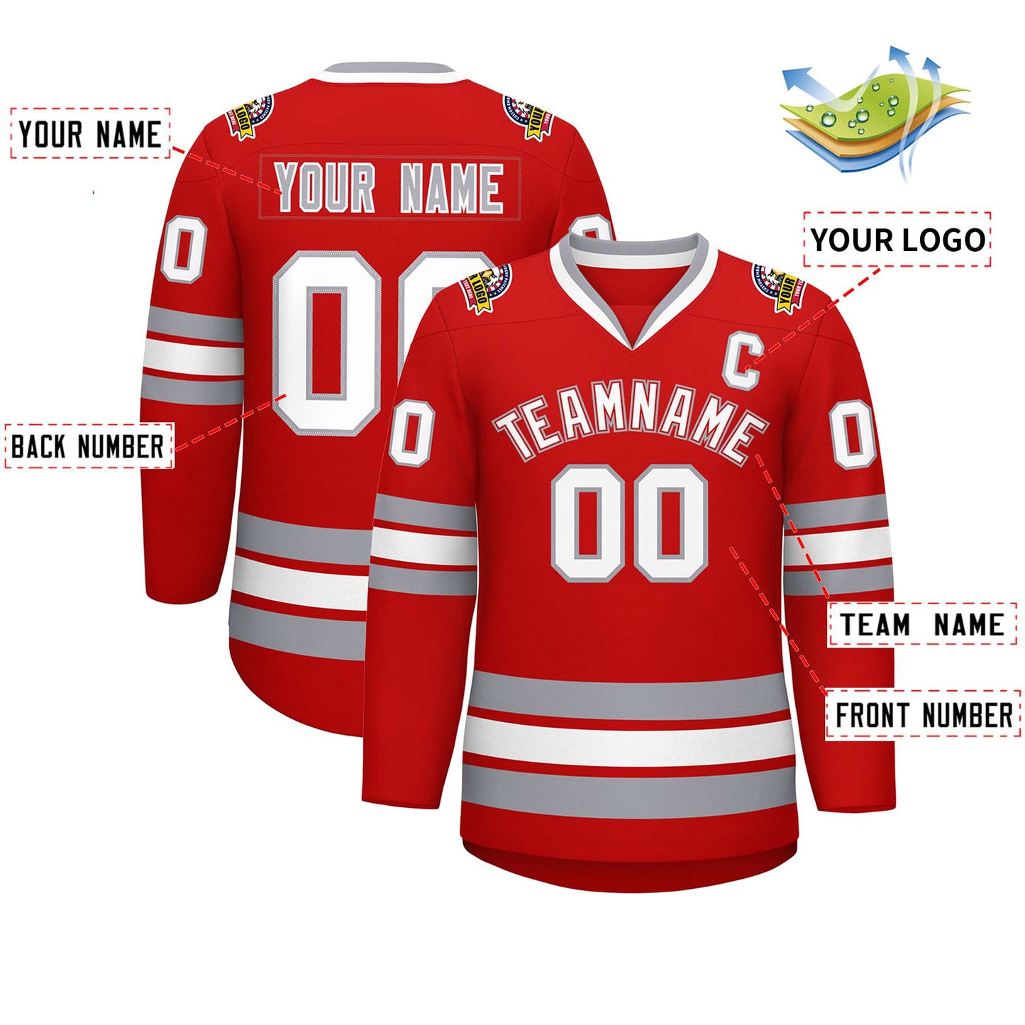 Custom Red White Red-Gray Classic Style Hockey Jersey Limited