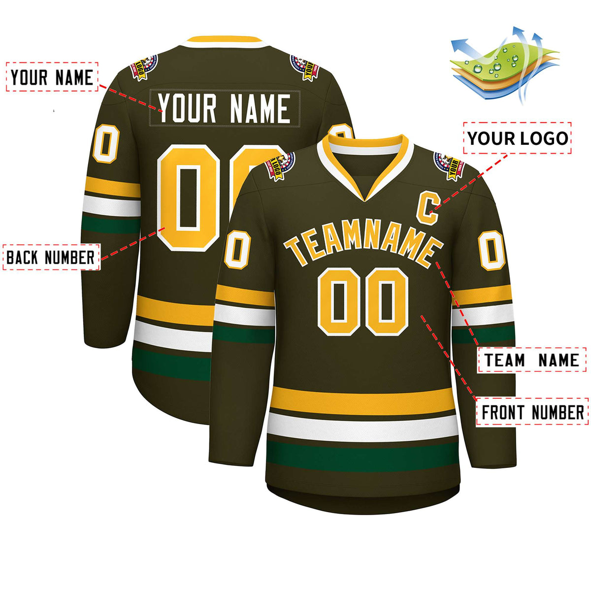 Custom Olive Gold-White Classic Style Hockey Jersey Limited
