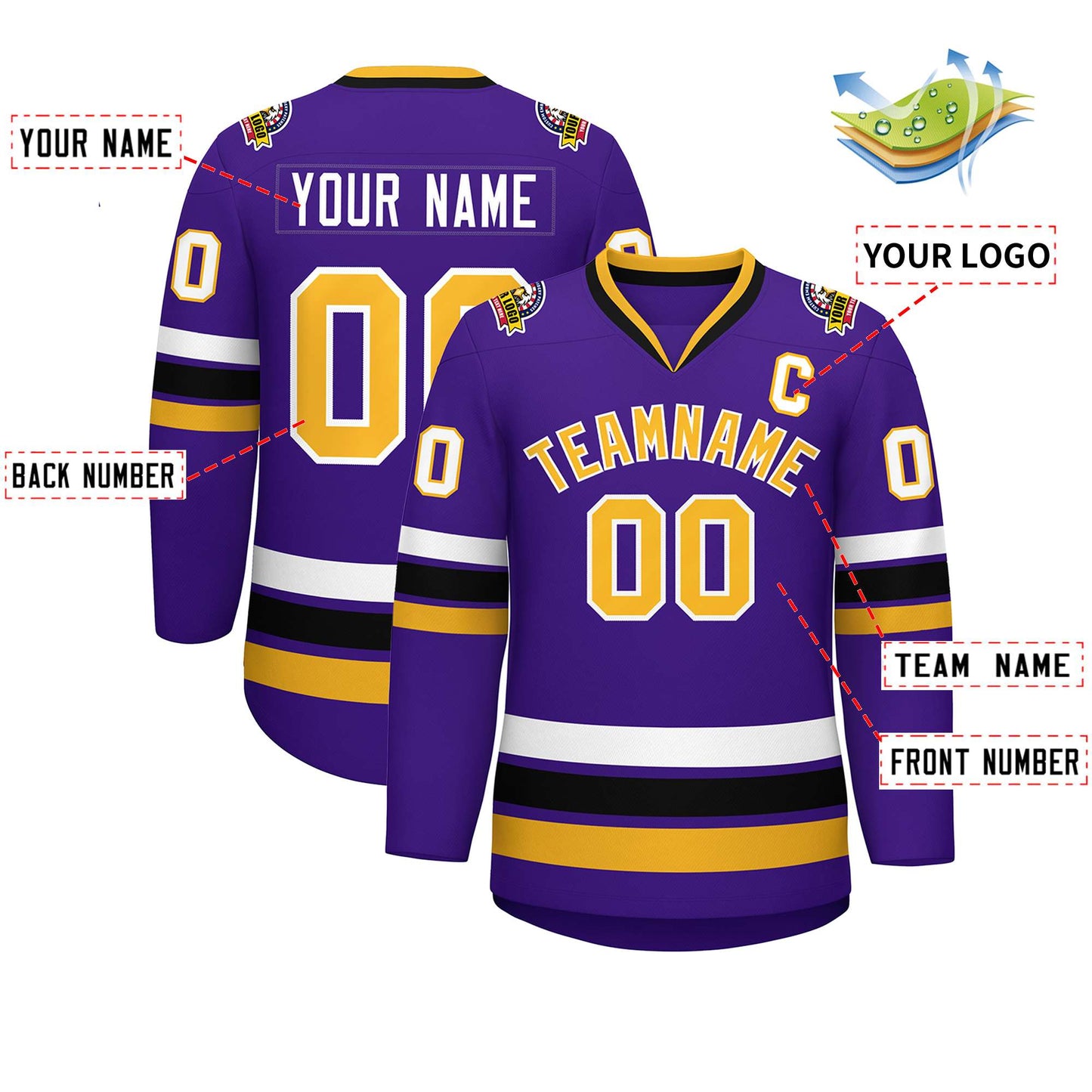 Custom Purple Gold-White Classic Style Hockey Jersey Limited