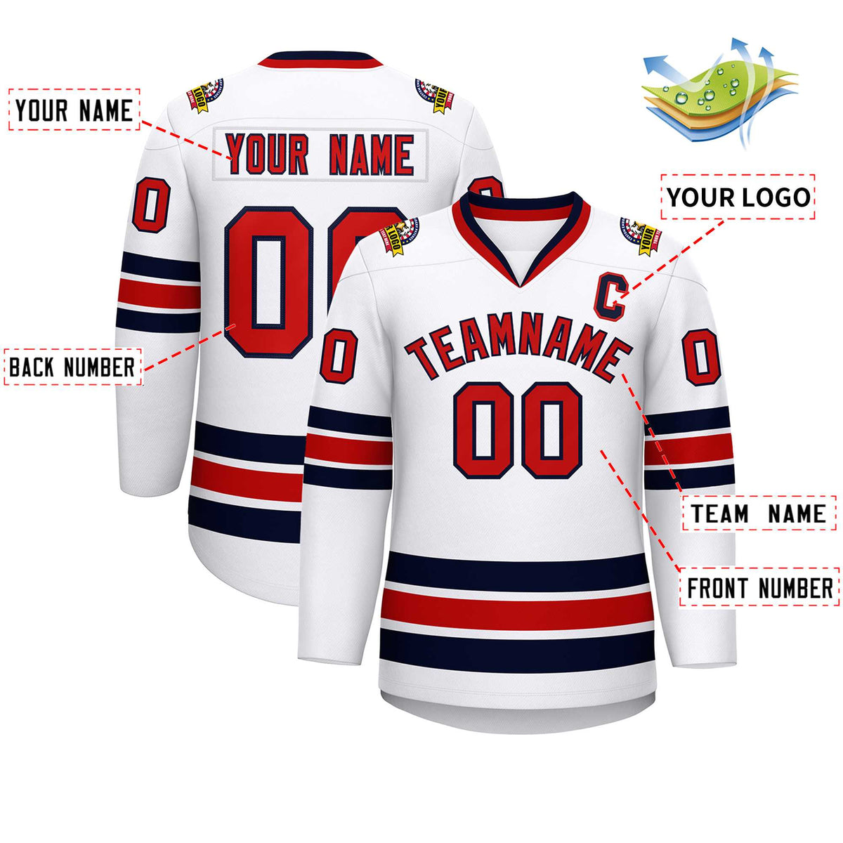 Custom White Red-Navy Classic Style Hockey Jersey Limited