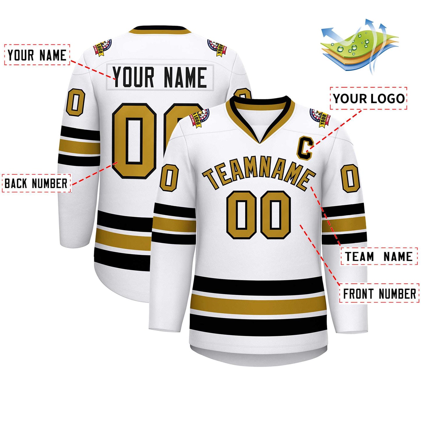 Custom White Old Gold-Black Classic Style Hockey Jersey Limited