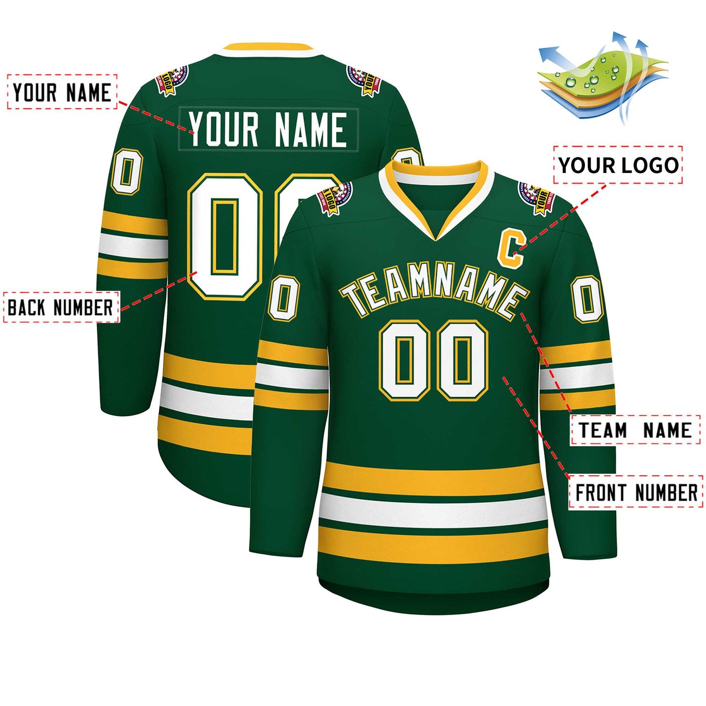 Custom Green White Green-Gold Classic Style Hockey Jersey Limited