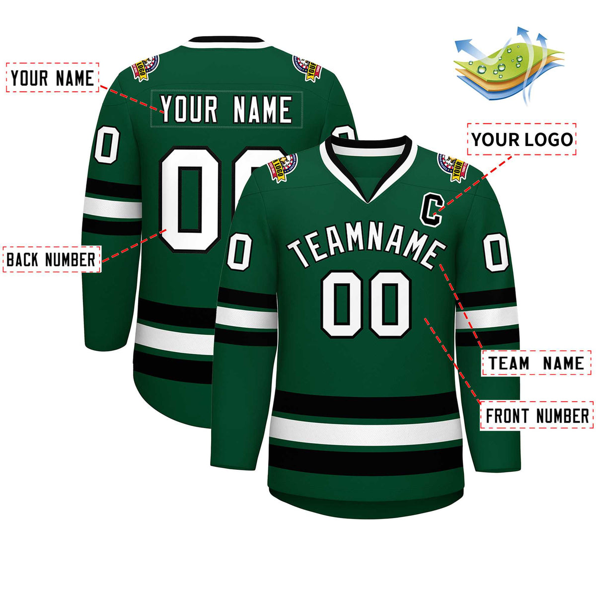 Custom Green White-Black Classic Style Hockey Jersey Limited
