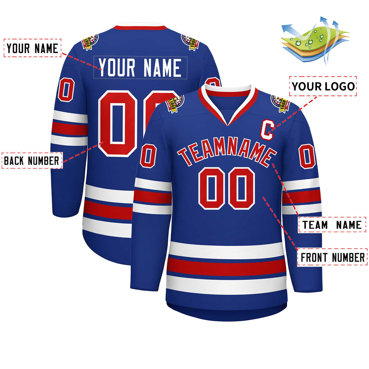 Custom Royal Red-White Classic Style Hockey Jersey Limited