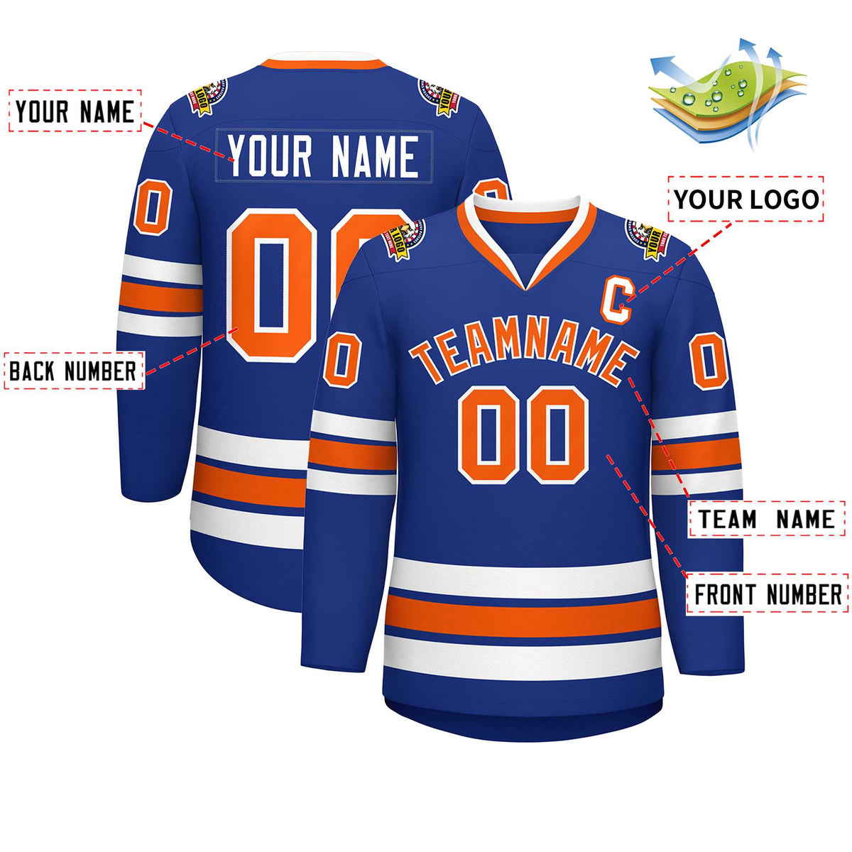 Custom Royal Orange-White Classic Style Hockey Jersey Limited
