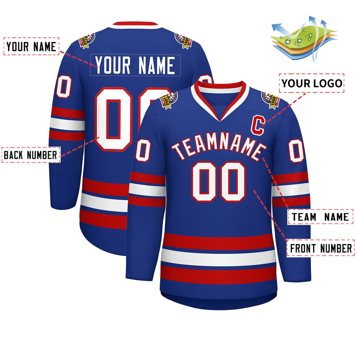 Custom Royal White-Red Classic Style Hockey Jersey Limited