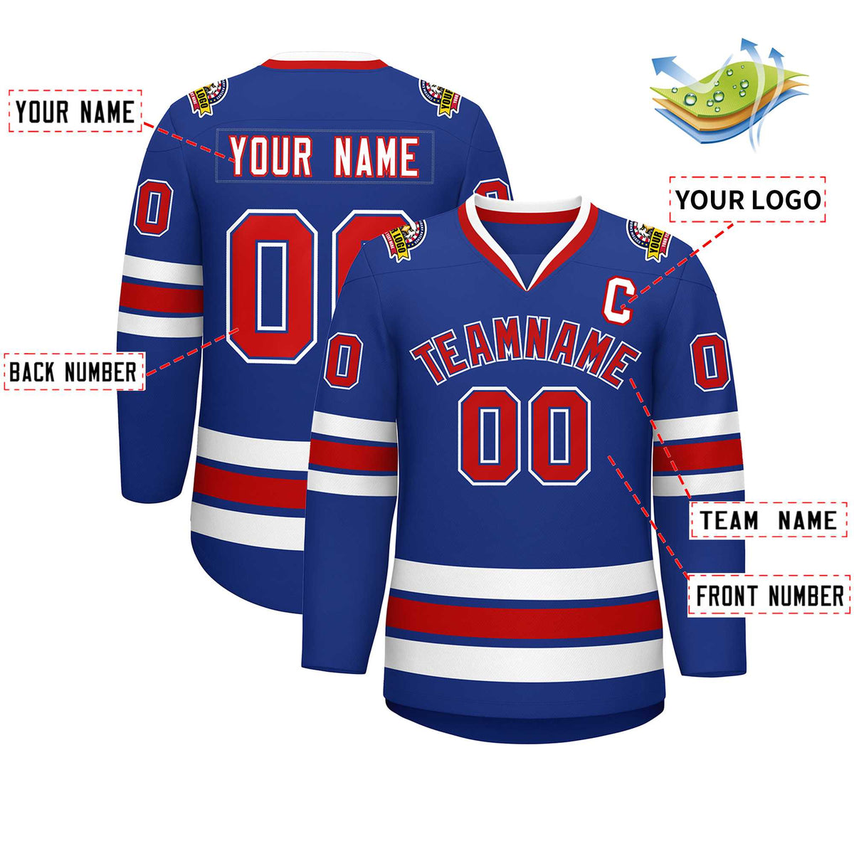 Custom Royal Red Royal-White Classic Style Hockey Jersey Limited