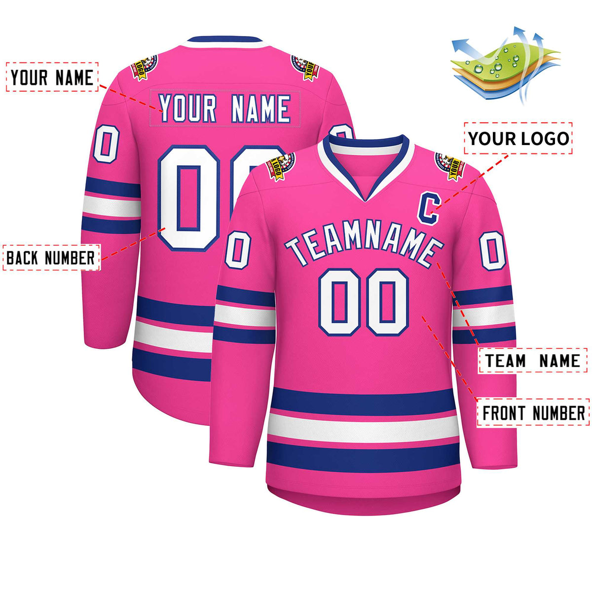 Custom Pink White-Royal Classic Style Hockey Jersey Limited