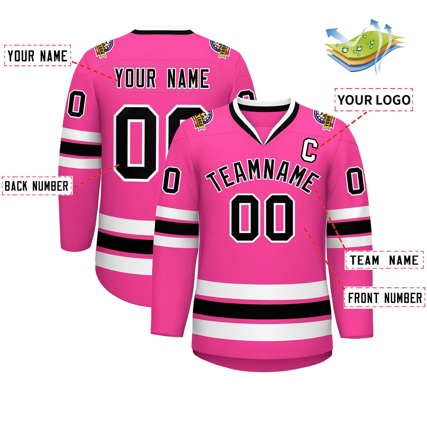 Custom Pink Black-White Classic Style Hockey Jersey Limited
