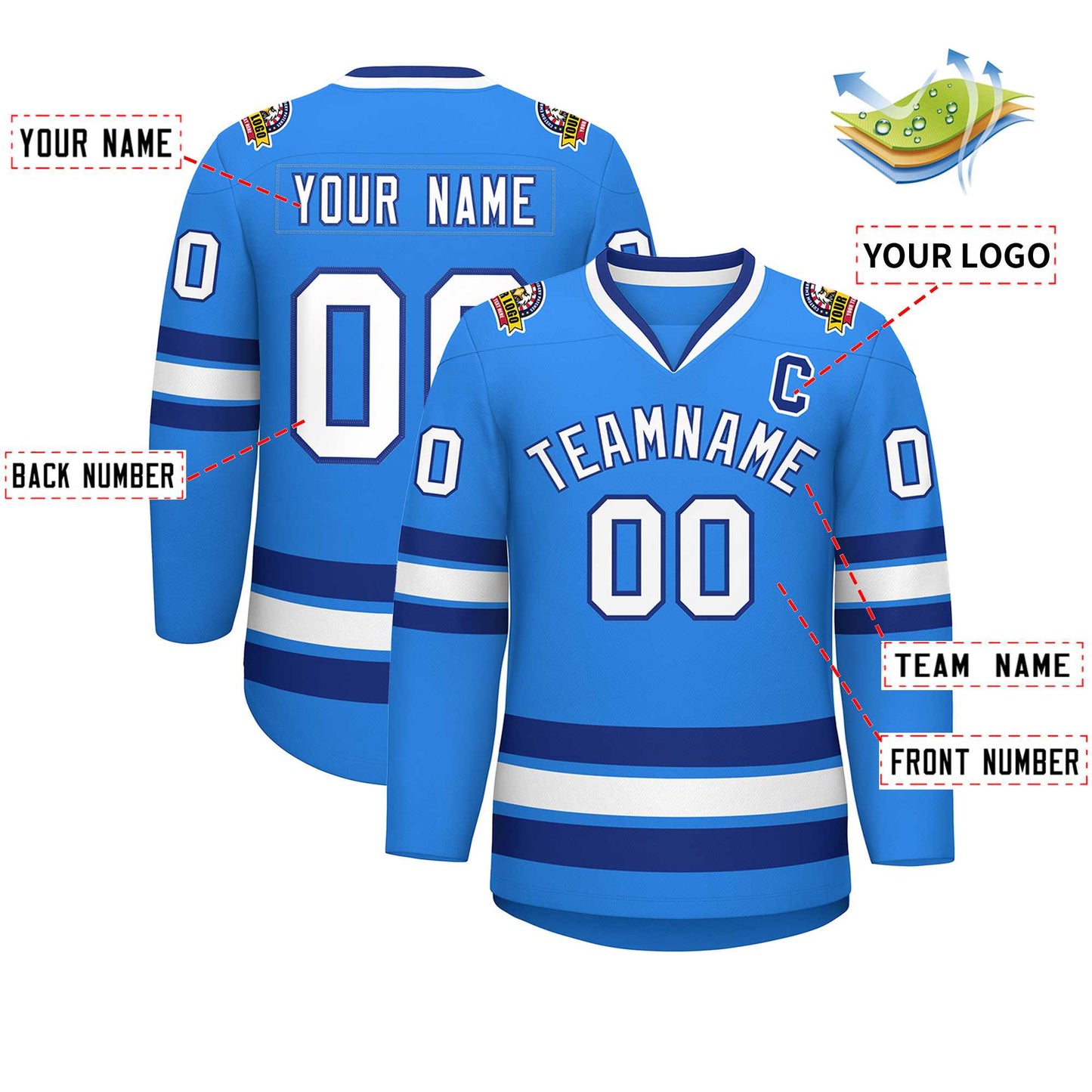 Custom Powder Blue White-Royal Classic Style Hockey Jersey Limited