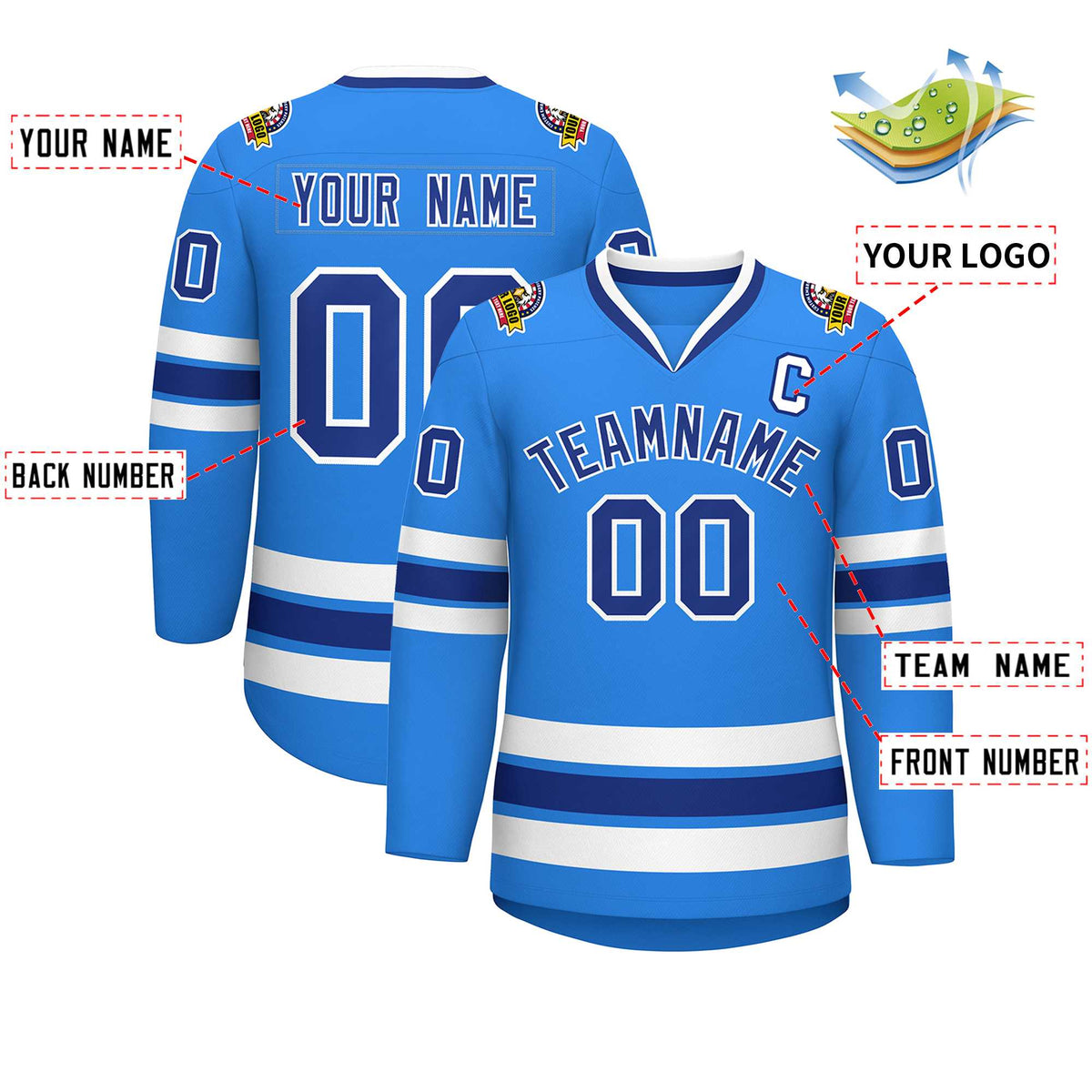 Custom Powder Blue Royal-White Classic Style Hockey Jersey Limited