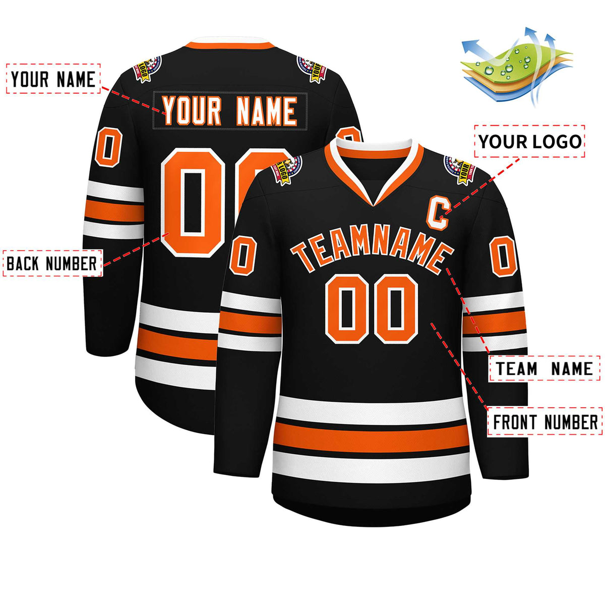 Custom Black Orange-White Classic Style Hockey Jersey Limited