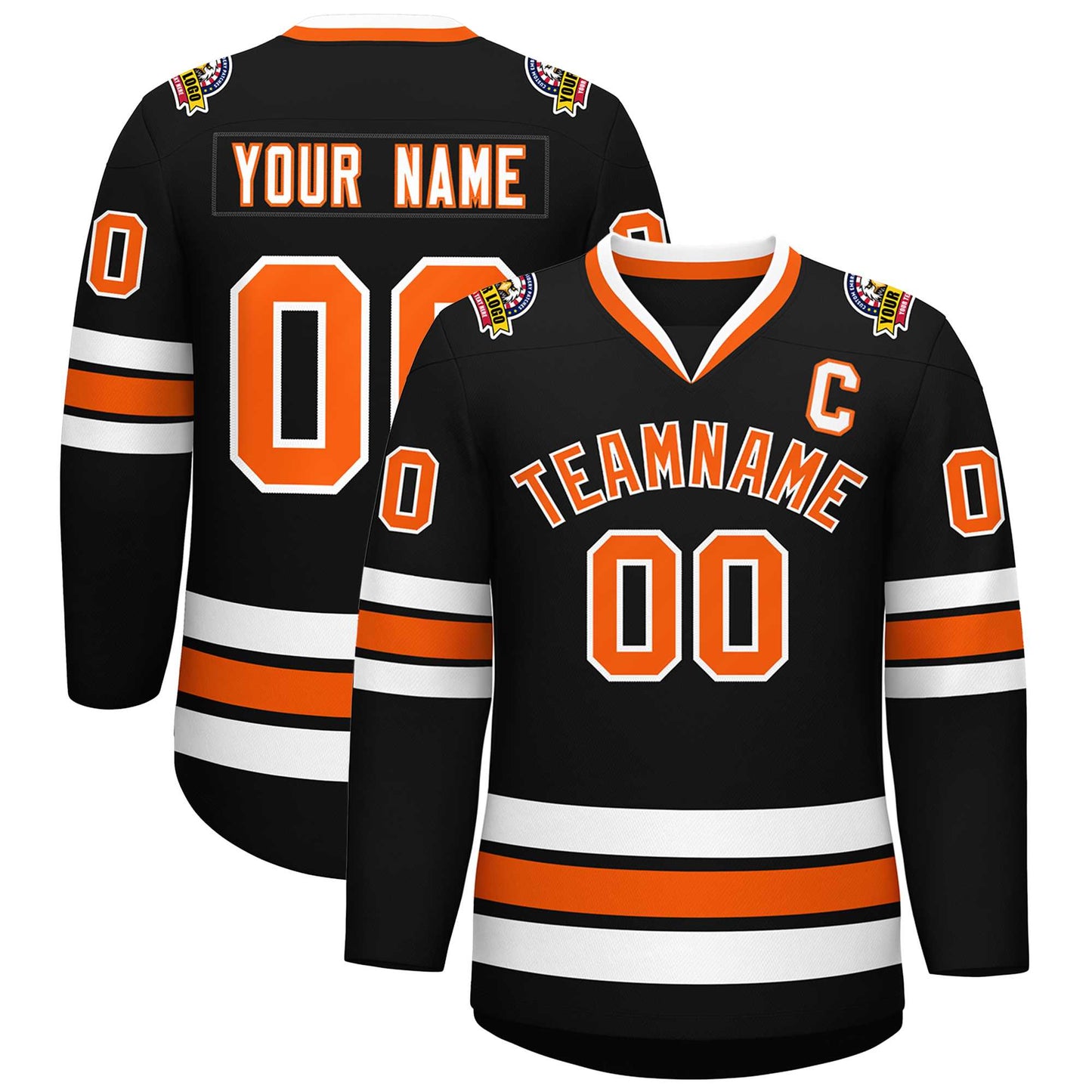Custom Black Orange-White Classic Style Hockey Jersey