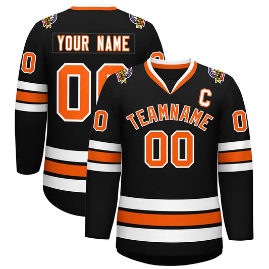 Custom Black Orange-White Classic Style Hockey Jersey