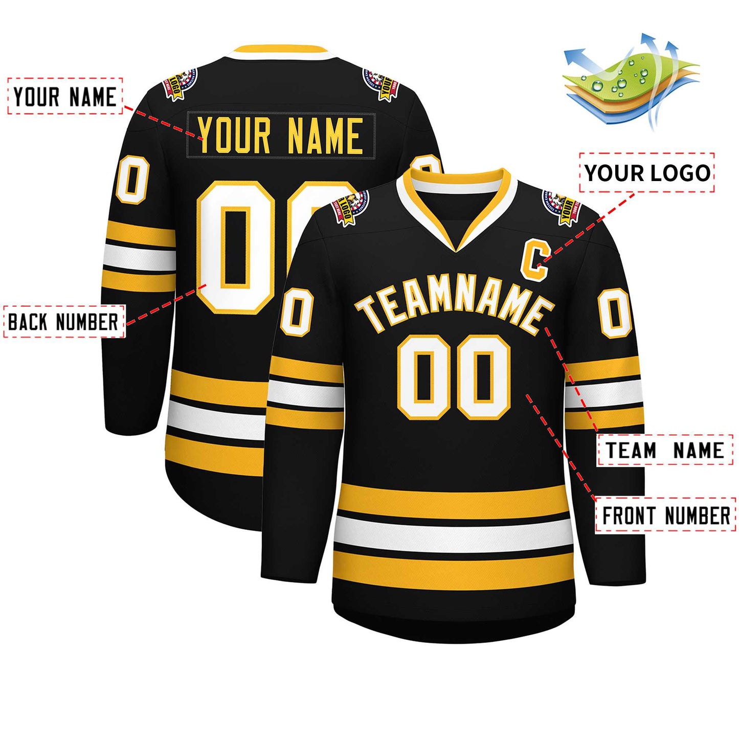 Custom Black White-Gold Classic Style Hockey Jersey Limited