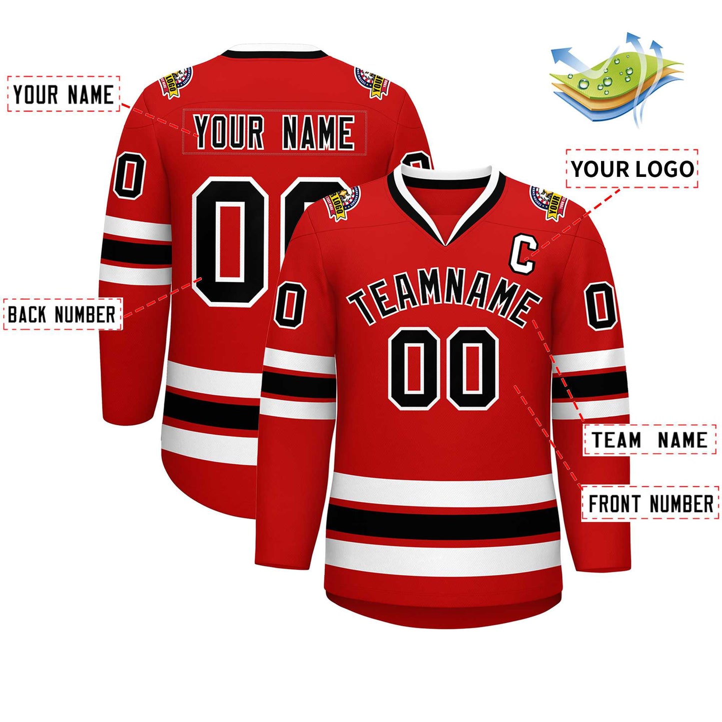 Custom Red Black-White Classic Style Hockey Jersey Limited
