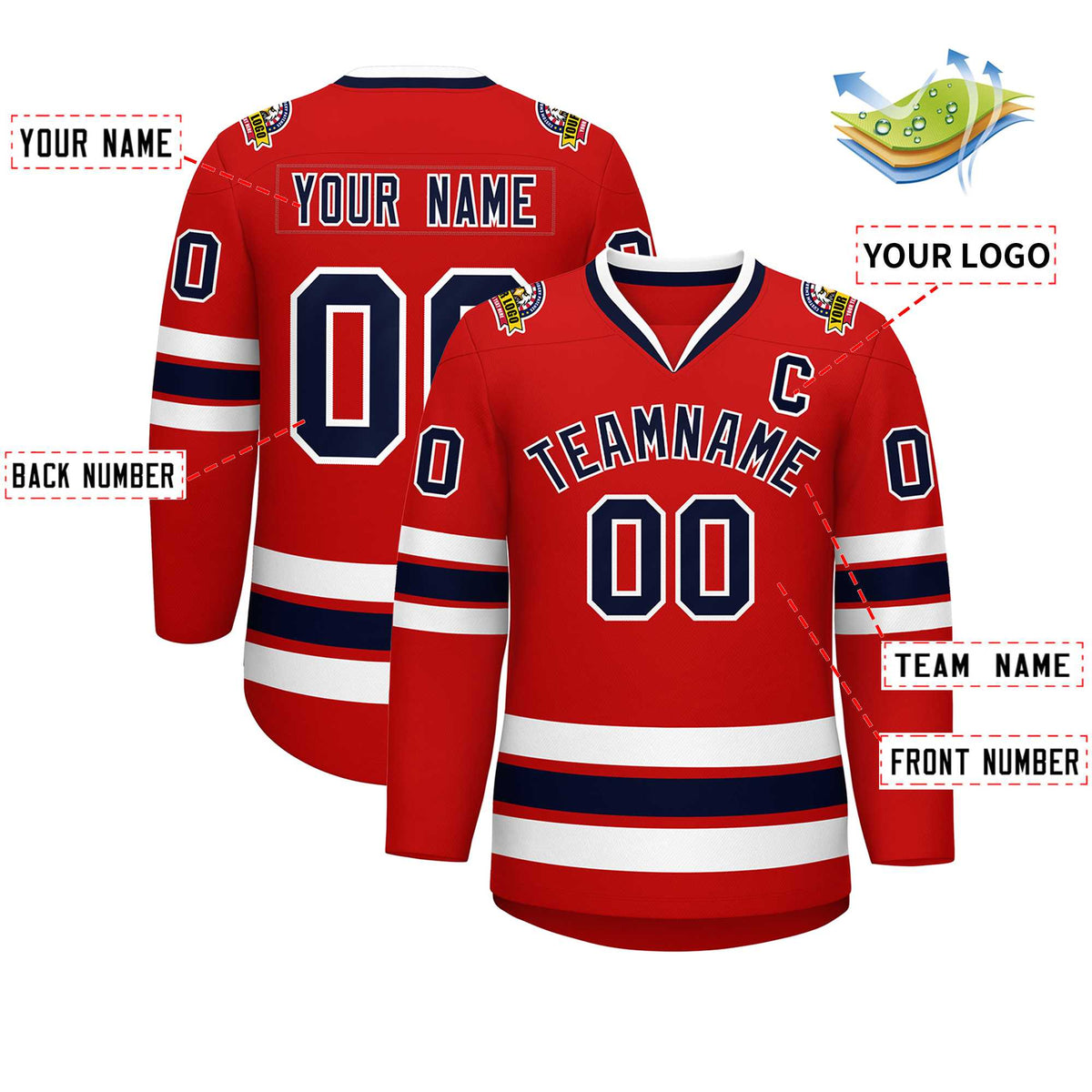 Custom Red Navy-White Classic Style Hockey Jersey Limited